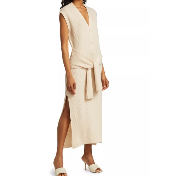 Jonathan Simkhai Annette Rib Knit Cream Cashmere Blend Henley Dress - Picture 4 of 14